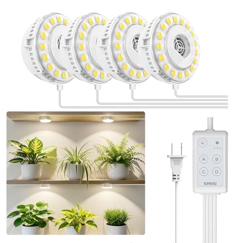 SANSI Grow Lights for Indoor Plants, Pot Clip LED Plant Lights for Indoor Growing, Full Spectrum+ 20W(5W*4) Puck Grow Lights for Indoor Plants
