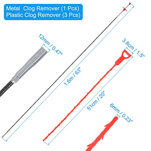 uxcell 3pcs 20 Inch Drain Hair Clog Remover Tool PP & 63 Inch Drain Cleaner Tool Sticks Stainless Steel Sewer Cleaning Hook Unclog Sink Unclogger for Toilet Bathtub Sewer, Red - color: Red, size: 63 Inch