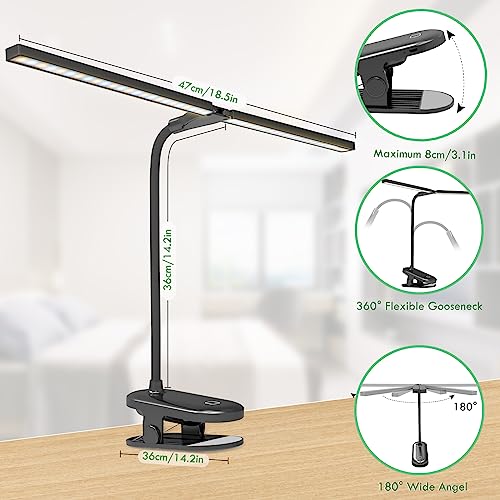 LED Reading Light with Clip, Desk Lamp 48 LEDs 2600mAh Battery USB Rechargeable Book Lights Stepless Adjustable Brightness Eye Protection Table Lamps for Bed Headboard, Home, Office - Black - color: Black