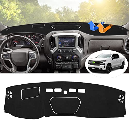 Autorder Dashboard Cover Mat for 2019-2025 Chevy Silverado 1500 2500HD 3500HD/GMC Sierra Accessories Dash Cover Flannel Dash Mat Sunshade Protector(Just Fit the Models Without Forward Collision Alert) - size: Black 19-25 Silverado