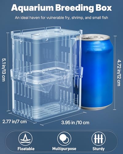 Pawfly Aquarium Breeding Box - Transparent Plastic Breeder Box for Fish Tank, Fry Hatchery Incubator for Baby Fish, Shrimp, Betta, Clownfish, Guppy, Large - size: Large