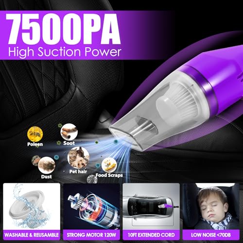 20PCS Car Cleaning Kit, Car Interior Detailing Kit with Purple High Power Handheld Vacuum, Detailing Brush Set, Windshield Cleaner, Cleaning Gel, Complete Auto Accessories for Women - color: Purple