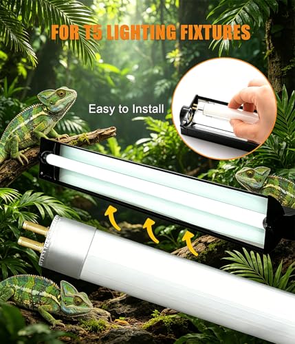 3 Pack T5 HO 5.0 UVB Reptile Light Bulb 8W 12 Inch, UVA UVB Fluorescent Lamp Tube, Simulate Natural Sunlight for Bearded Dragon, Chameleon, Turtle, Tortoise, Lizard, Reptiles & Amphibians