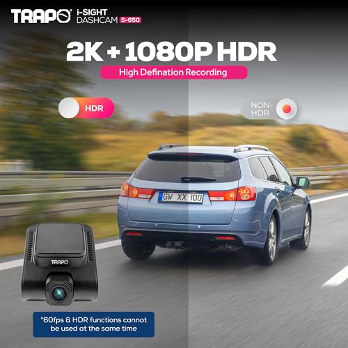 S650 Dash Cam 2K HDR 2560x1440P Front and Rear Dash Cam, Car Camera with ADAS, Voice Control, Super Capacitor, Parking Surveillance, Built-in GPS & Wi-Fi, 60 FPS Front + 30 FPS Rear - style: 2K HDR