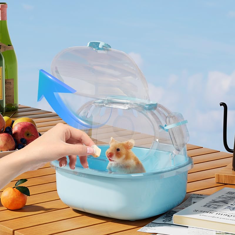 Small Animal Carrier Cage with Water Bottle, Portable Hamster Travel Carrier Carry Case for Small Pets, Gerbils, Mice, Dwarf Hamster (Blue) - color: Blue