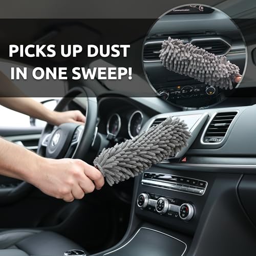 TAKAVU Car Duster Interior, 360° Microfiber Fingers, Lint & Scratch Free - size: Microfiber Chenille