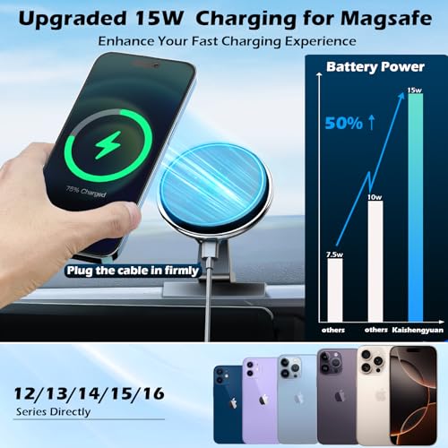 15W Wireless Charging Phone Mount Compatible with Toyota Tacoma 2016-2023 - style: Magnetic Charge