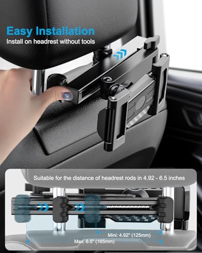 Car Back Seat Tablet Holder, Thick Case Friendly, Lockable Headrest Mount