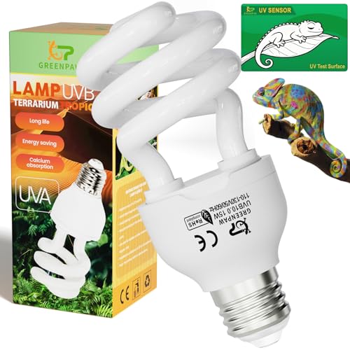 UVB Reptile Light 5.0: 15W Tropical & Subtropical UVA UVB Reptile Light Bulb, UVB Light for Reptiles Compact Fluorescent Terrarium Lamp,UVB Bulb for Chameleon Turtle Gecko Snake Include UV Sensor Card - size: 5.5INCH-5.0