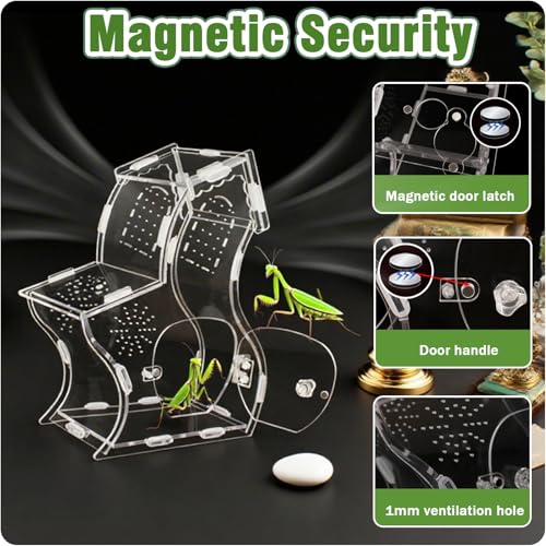 Magnetic Acrylic Enclosure for Jumping Spiders & Small Reptiles – 5.9"x4.7"x9.4" Escape-Proof Habitat with Easy-Feed Magnetic Door, 3mm Thick Clear Terrarium for Tarantulas, Mantis, Geckos & Beetles - size: 5.9 x 4.7 x 9.4 inches
