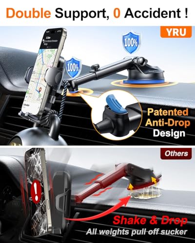 YRU True Military-Grade 360°Rotation Suction 2026 Ultimate Car Phone Holder - color: Jet Black