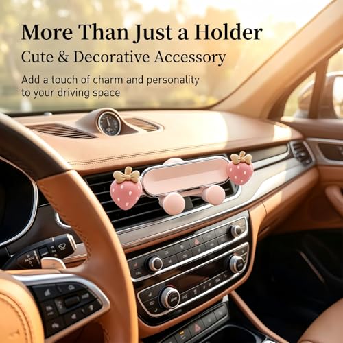 Car Air Vent Phone Holder, Pink Strawberry & Cloud Design Cute Car Phone Mount, 5.31" x 1.97" 360° Rotatable Adjustable Vent Phone Bracket, Universal for Most Cars, SUVs, Trucks (Style B) - size: 1 PC #Style B