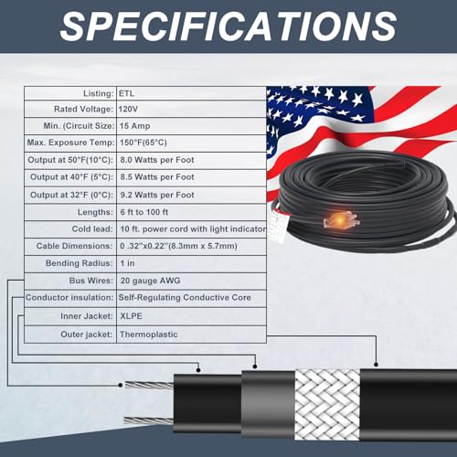 HEATIT 8JHSF1 Self Regulating Pre-Assembled Heating Cable with Spacer and Clips, Heat Tape for Roof Deicing and Pipe Freeze Protection,120V 8W/ft, 9FT - color: 8W/FT (KIT), style: 9FT