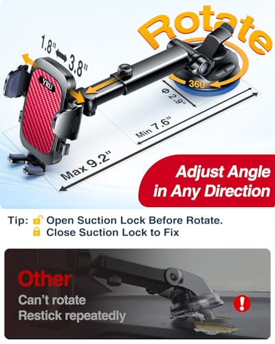 YRU True Military-Grade 360°Rotation Suction 2026 Ultimate Car Phone Holder - color: Red