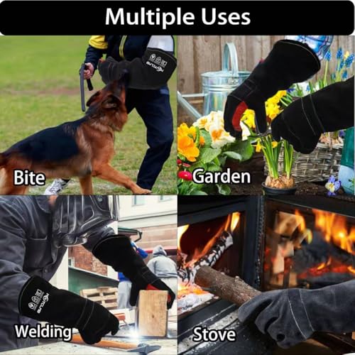 Long Welding Gloves 23.6 Inches 932℉,Heat/Fire Resistant Leather For Mig, Tig, Stick, Forge, BBQ, Grill, Fireplace - color: 23.6in Black