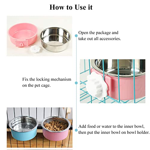 Dog Crate Bowl, Hanging Stainless Steel Removable Pet Crate Water & Food Bowls, Pet Cage Feeder Container Coop Cup for Cat Puppy Birds Rats Guinea Pigs Rabbit Hamster (2PCS) - color: (Round) Orange/Grey