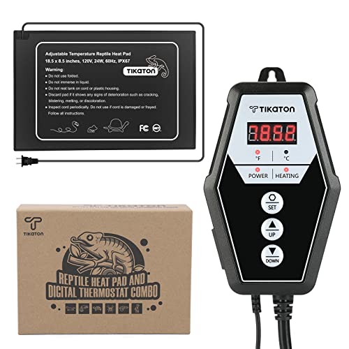 Tikaton Reptile Heating Pad and Digital Thermostat Combo Set, Under Tank Heater for 10-20gal/30-40gal Tank, Terrarium Heat Mat for Turtle/Snake/Lizard/Frog/Spider/Plant Box - size: 1 Pack-18.5" X 8.5"