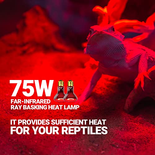 WACOOL 4 Pack Reptile Heat Lamp Bulbs,75W Infrared Basking Spot Light for Reptiles & Amphibians, Red Heat Lamp Bulb for Bearded Dragon Gecko Turtle Lizard (75, Watts)… - style: 75W-4 PACK