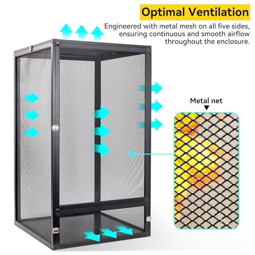 RunDuck 13 Gallon 360° Panoramic Foldable Reptile Terrarium Kit: Crested Gecko Tank and Reptile Cage for Superior Ventilation, Easy Feeding, Sturdiness, and Simple Assembly (Black, 18"x13"x13")