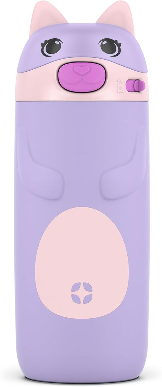 Ello Ellies 12oz Stainless Steel Leakproof Kids Water Bottle, Cat | Insulated kids water bottle with straw, leakproof locking lid, carry handle, and stainless steel fun animal design for school