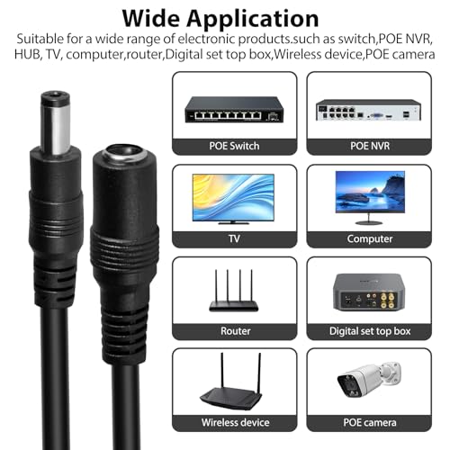 DC 12V CCTV Power Extension Cable 2.1x5.5mm, 20 Meters (65FT) - size: 20 meters (65 ft)