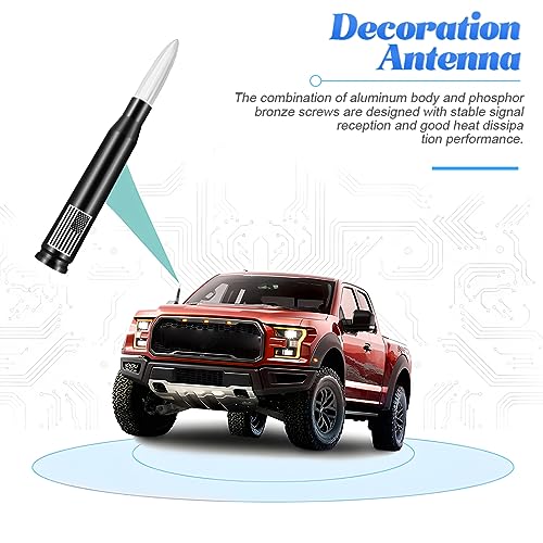 BESULEN American Flag Car Antenna, 5.5 Inch AM/FM Radio Short Antenna with 9 Screws Adapter & 2 Rubber Rings, Universal Aluminum Antenna, Auto Replacement Accessories for Pickup Truck SUV (Silver) - color: Silver