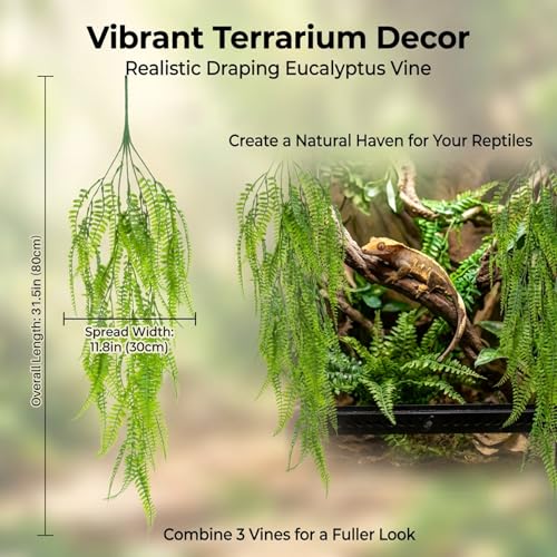 RAINFLOW 3PCS Artificial Terrarium Plants - Lifelike Reptile Habitat Vines, Fake Hanging Plants with Bendable Vine, Reptile Tank Accessories for Bearded Dragon, Chameleon, Lizard Snake Cage Decor