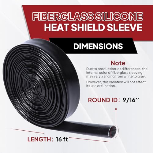 Silicone Fiberglass Sleeve High Temperature Heat Shield Wire Protective Electrical Insulation Self-extinguishing Black (9/16"-16ft) - style: 9/16"-16ft