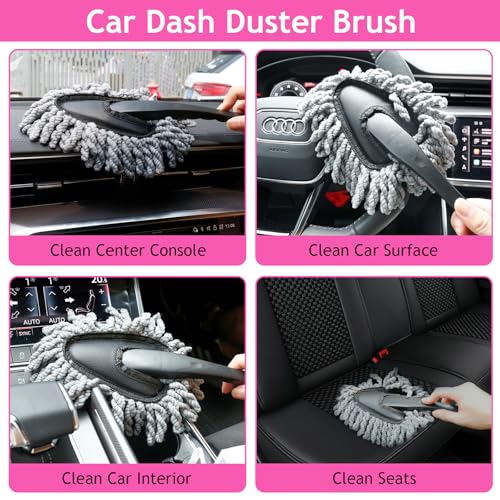 THINKWORK Car Detailing Kit Interior, Windshield Cleaner Tool, Dust Remover - color: Pink