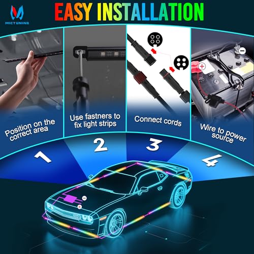 MICTUNING U8 RGB Underglow LED Light Bar, Dual Remote Control, Multicolor Underbody Light Strip with Aluminum Housing, Car SUV Exterior Neon Accent IP68 Waterproof, 8pcs - size: RGB & 2 Remote