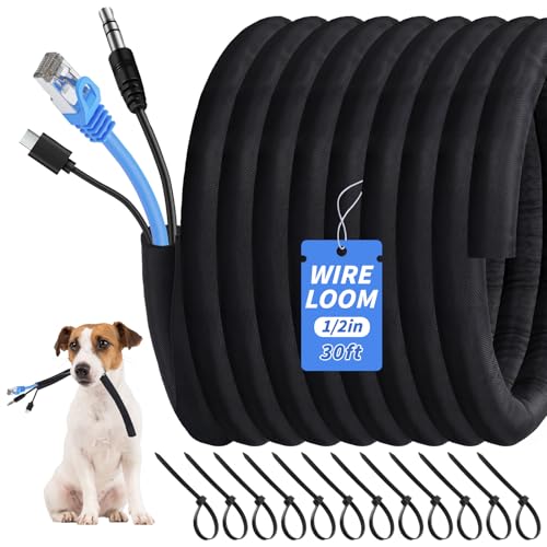 30ft - 1/2in Split Braided Sleeve Cable Management, Self-Wrapping - size: 1/2inx30ft