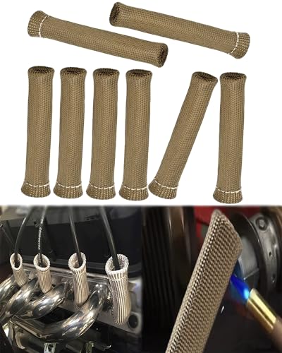 Spark Plug Wire Heat Shield - 8 PCS 2500° Spark Plug Wire Boots Protector, 6 Inches Spark Plug Heat Sleeve Protection Cover Replacement for LS1 / LS2 SBC BBC 350 454 Car Truck, Titanium - color: Titanium