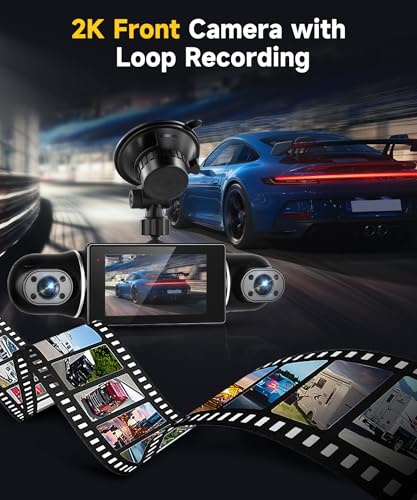 4-Channel Dash Cam 2K Front+1080P Rear & Interior Cameras - WiFi App Control, 360° Coverage, Night Vision, Loop Recording, G-Sensor, 24H Parking Mode