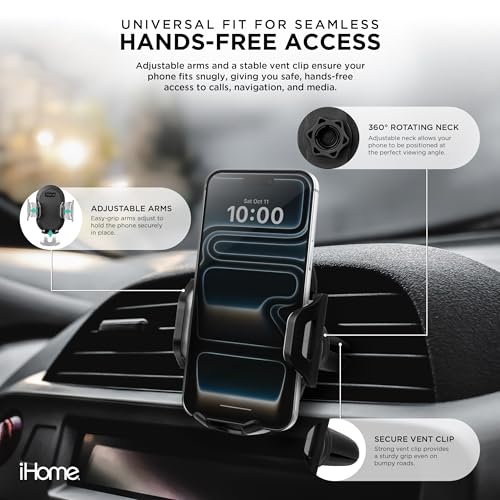 iHome Air Vent Clip Car Mount, 360° Rotation, Secure Fit, Adjustable Grip (Air Vent) - style: Air Vent