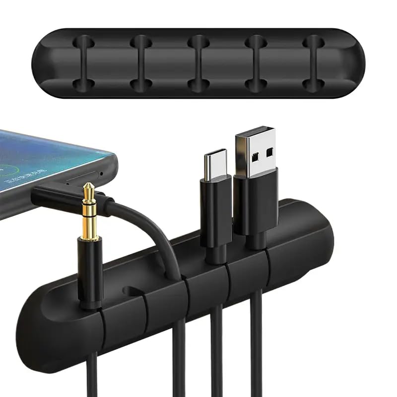 3-Pack Multifunctional Cable Organizers with 5 Slots | Durable USB Wire Management Clips for Home, Office, and Car -Black - color: Black