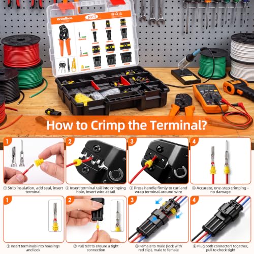 1052PCS Waterproof Electrical Connectors Kit with Crimper Tool