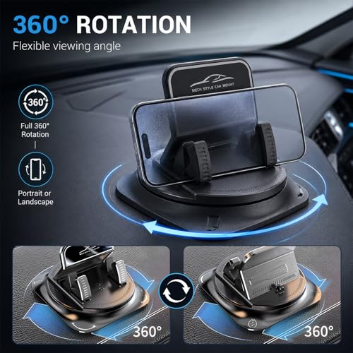 Car Dashboard Phone Holder, 360 Degree Rotatable Auto Dash Phone Holder with Anti-Slip Grips, Horizontal & Vertical Dashboard Smartphone Navigation Bracket for Most Cars