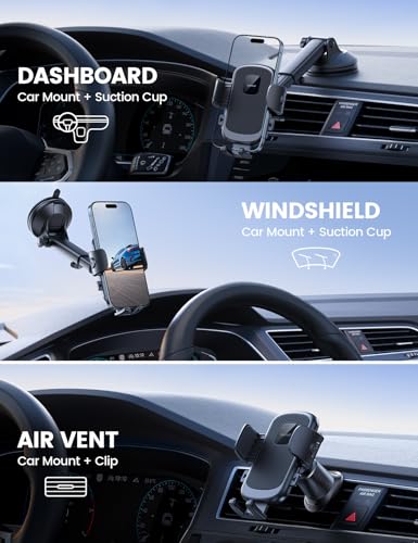 Lamicall Car Phone Holder Dashboard Vent Windshield 70 LBS Suction 3-in-1 - color: Black