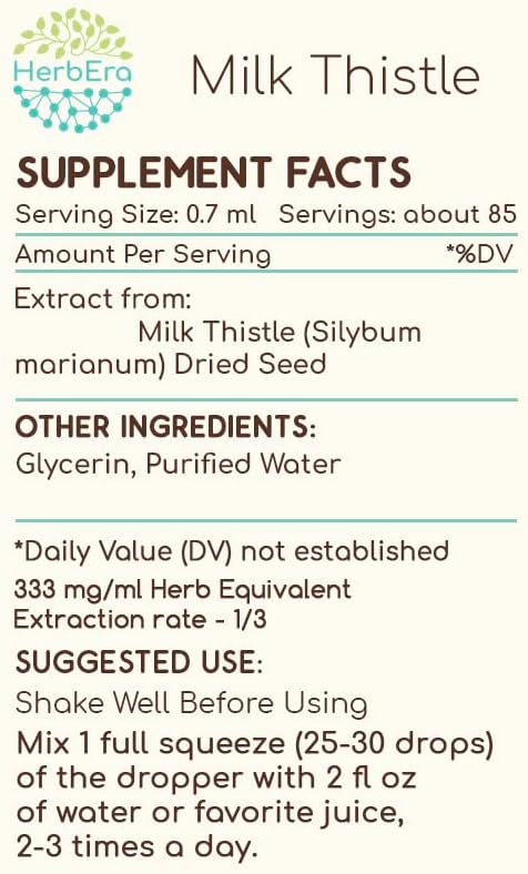 Milk Thistle B60 Alcohol-Free Herbal Extract Tincture, Concentrated Liquid Drops Natural Milk Thistle (Silybum marianum) 2 fl oz
