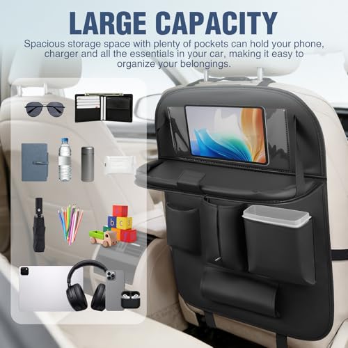 Nilight Car Seatback Organizer 1PC Black PU Leather Universal - color: Black Leather w/Tray and Bucket-1 Pc Long Size