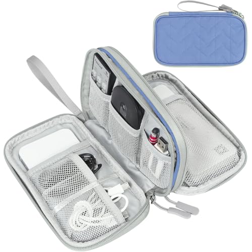 FYY Electronic Organizer, Travel Tech Pouch Bag, Medium, Blue Quilted - color: Blue Quilted, size: 8.3 x 5 x 2.6 inches