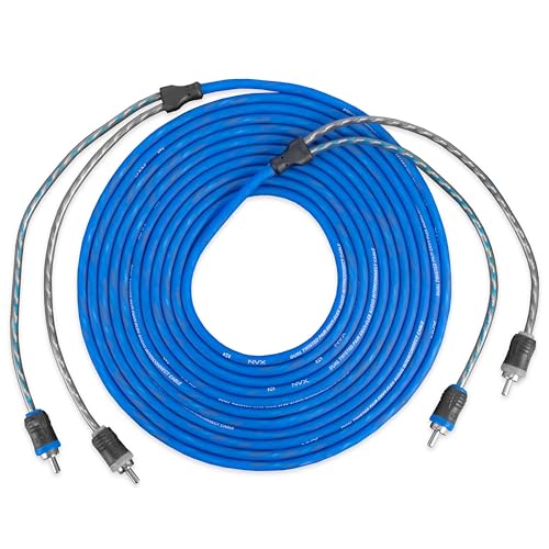 NVX® XIV25 16.4 ft (5 Meter) Oxygen Free Copper 2-Channel Twisted Pair V-Series Car Audio RCA Audio Interconnect Cable with Shielded Noise Reduction and Split-tip Silver-Plated Ends - size: 2 Channel-16 ft.