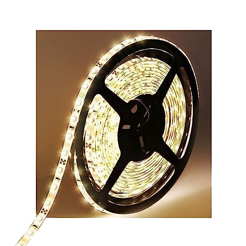 Water-Resistance IP65, 12V Waterproof Flexible LED Strip Light, 16.4ft/5m Cuttable LED Light Strips, 300 Units 3528 LEDs Lighting String, LED Tape(Warm White), Power Adapter not Included - color: 1*16.4ft 3528 Warm White