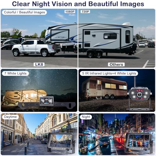 HD 1080P 7 inch RV Wireless Backup Camera: Dual Camera 30-Min Easy Install - size: 7'' + License Plate & RV Camera