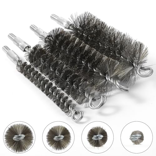 50in Pipe Cleaning Brush Set with Stainless Steel Bristles, Wire Brushs with 4pcs Galvanized Rod, Stainless Steel Pipe Brushs 4pcs for Auto Parts,Bottles,Tubes (3/5,1,1 3/5,2 in Brush Heads