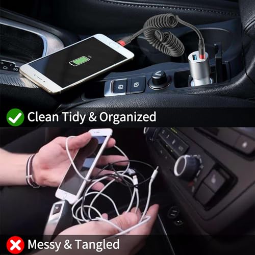 Coiled USB C to USB C Cable, 2 Pack 3FT USBC Car Charger Cord, USBC to USBC Coiled Cable Fast Charging for Carplay, iPhone 17/16/15 Plus/Pro Max, Samsung Galaxy S25 S24 S23, Pixel 10 9 - size: 3FT Coiled C-C