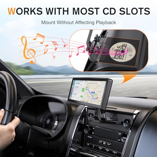 Extended Arm CD Slot CarPlay Screen Mount – Higher Viewing Position for Better Visibility, Extra Clearance for Various Dashboard Layouts, Compatible with 7"–10.26" CarPlay Displays - color: Black - Extended