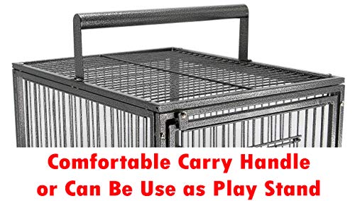 Portable Heavy Duty Travel Bird Parrot Carrier Cage Feeding Bowl Play Stand with Handle - color: Black, size: 18" x 14" x 22"H