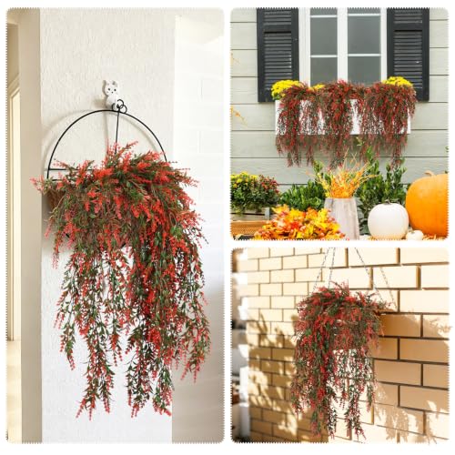 RECUTMS 4 Pcs Artificial Fall Lavender Hanging Plants 30.3 Inch, Fake Fall Baskets UV Resistant Plastic Greenery for Outdoor Home Room Farmhouse Front Porch Wedding Party Thanksgiving Day Indoor Decor | Fake Fall Baskets, UV Resistant Plastic Greenery, Ou