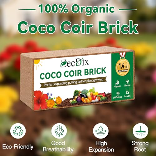 ZeeDix 8 Pack Coco Coir Brick (11.2lbs), 100% Organic Coconut Coir for Garden Soil & Potting Mix, Low EC and pH Balance, Compressed Coconut Husk Fiber for Seed Starter Soil for Indoor Outdoor Plants - size: 8pcs
